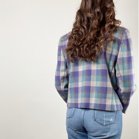 Vintage Union Made Plaid Oversized Cropped Blazer Jacket Coat Preppy Academia - Picture 2 of 8
